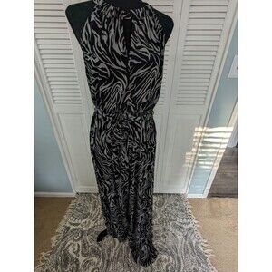 Emma & Michele Jumpsuit Womens M Zebra Print Halter Flared Sleeveless Tie Back